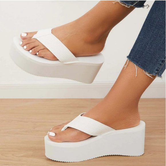 White EVA Flip Flop Platform Wedge Sandals - Picture 4 of 7